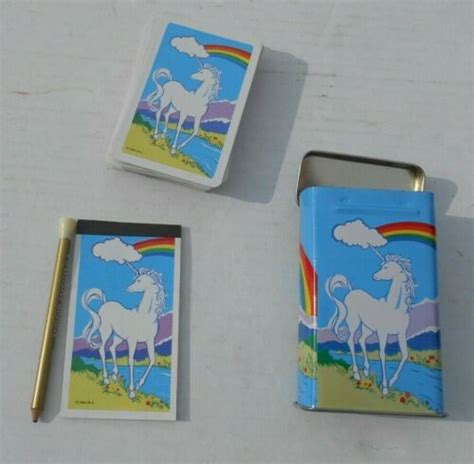 VINTAGE 1984 UNICORN PLAYING CARDS IN METAL TIN 